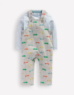 Boden Barboteuses & Ensembles-Ensemble avec salopette en jersey Voitures gris chiné