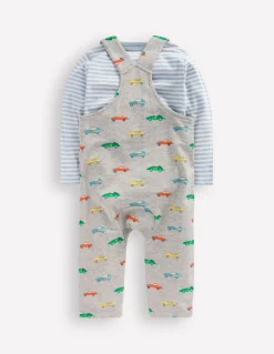 Boden Barboteuses & Ensembles-Ensemble avec salopette en jersey Voitures gris chiné