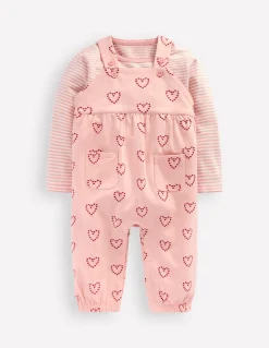 Boden Barboteuses & Ensembles-Ensemble avec salopette en jersey Cœurs roses