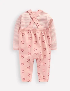 Boden Barboteuses & Ensembles-Ensemble avec salopette en jersey Cœurs roses