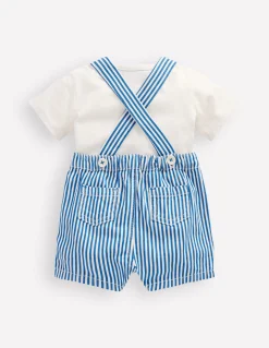 Boden Barboteuses & Ensembles-Ensemble avec salopette tissée fantaisie Crabe rayé bleu