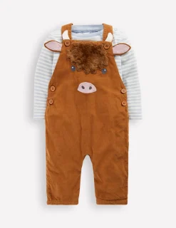 Boden Barboteuses & Ensembles-Ensemble fantaisie avec salopette en velours côtelé Vache des Highlands marron