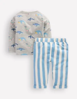 Boden Barboteuses & Ensembles-Ensemble rayé avec sweat Baleines rayé bleu