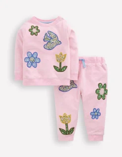 Boden Barboteuses & Ensembles-Ensemble sweat à appliqué Patchwork floral rose
