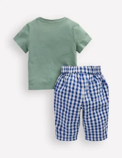 Boden Barboteuses & Ensembles-Ensemble tissé en jersey Vichy vert sous-marin/bleu