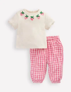 Boden Barboteuses & Ensembles-Ensemble tissé en jersey Vichy fraise