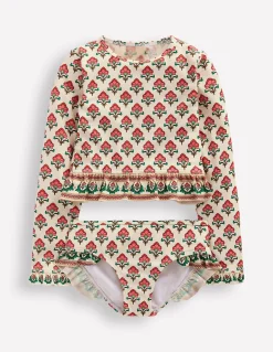 Boden Maillots & Tenues De Plage-Ensemble volanté à manches longues Motif floral xylographique ivoire doux