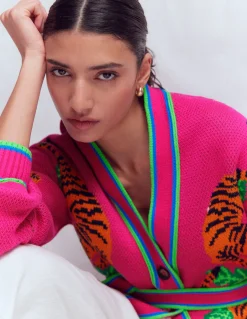 Boden Pulls & Gilets-Gilet à ceinture en jacquard Tigres achillée rose