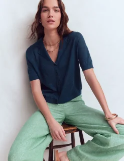 Boden Pulls & Gilets-Gilet à col Agnes en lin Bleu marine