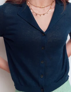 Boden Pulls & Gilets-Gilet à col Agnes en lin Bleu marine