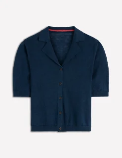 Boden Pulls & Gilets-Gilet à col Agnes en lin Bleu marine