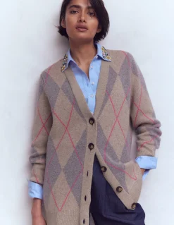 Boden Pulls & Gilets-Gilet boyfriend Quinn Motif argyle neutre