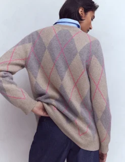 Boden Pulls & Gilets-Gilet boyfriend Quinn Motif argyle neutre