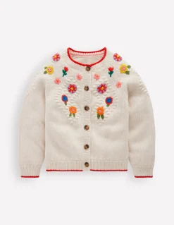 Boden Pulls & Gilets-Gilet brodé en coton Écru Chiné Fleurs