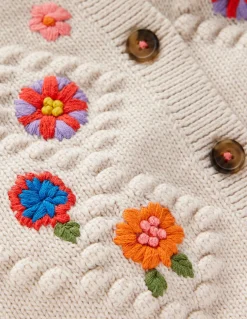 Boden Pulls & Gilets-Gilet brodé en coton Écru Chiné Fleurs