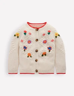 Boden Pulls & Gilets-Gilet brodé en coton Fleurs Écru