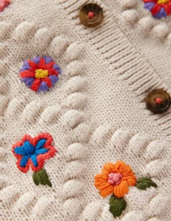 Boden Pulls & Gilets-Gilet brodé en coton Fleurs Écru