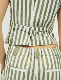 Boden Ensembles Assortis|Manteaux & Vestes-Gilet de costume col U en lin Rayé olive, ivoire