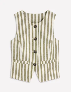 Boden Ensembles Assortis|Manteaux & Vestes-Gilet de costume col U en lin Rayé olive, ivoire