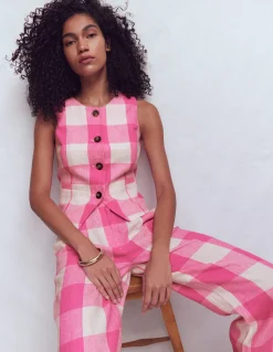 Boden Ensembles Assortis|Manteaux & Vestes-Gilet de costume col U en lin Vichy Rose