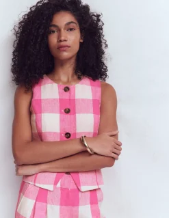 Boden Ensembles Assortis|Manteaux & Vestes-Gilet de costume col U en lin Vichy Rose