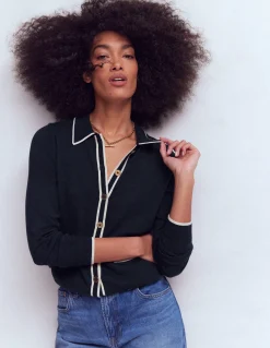 Boden Tenues De Travail|Pulls & Gilets-Gilet Liz en maille à col Bleu marine