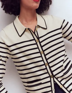 Boden Tenues De Travail|Pulls & Gilets-Gilet Liz en maille à col Ivoire/bleu marine