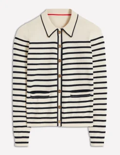 Boden Tenues De Travail|Pulls & Gilets-Gilet Liz en maille à col Ivoire/bleu marine