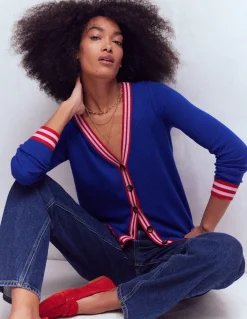 Boden Pulls & Gilets-Gilet long à col V Bleu vif