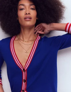 Boden Pulls & Gilets-Gilet long à col V Bleu vif