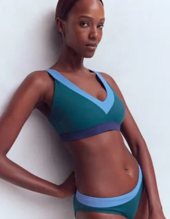 Boden Bikinis|Maillots De Bain-Haut de bikini Campania croisé dans le dos Colourblock bleu marine, vert, bleu