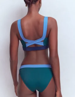 Boden Bikinis|Maillots De Bain-Haut de bikini Campania croisé dans le dos Colourblock bleu marine, vert, bleu
