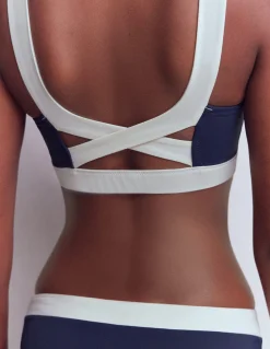 Boden Bikinis|Maillots De Bain-Haut de bikini Campania croisé dans le dos Bleu marine, colourblock ivoire