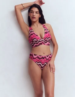 Boden Bikinis|Maillots De Bain-Haut de bikini Mykonos à encolure V échancrée Rose, motif Zig Zag Wave