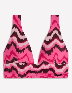 Boden Bikinis|Maillots De Bain-Haut de bikini Mykonos à encolure V échancrée Rose, motif Zig Zag Wave