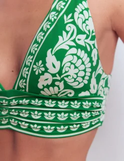 Boden Bikinis|Maillots De Bain-Haut de bikini Mykonos à encolure V échancrée Émeraude profond, motif Ornate Floret