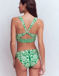 Boden Bikinis|Maillots De Bain-Haut de bikini Mykonos à encolure V échancrée Émeraude profond, motif Ornate Floret