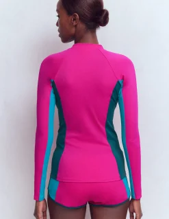 Boden Maillots De Bain-Haut de plage à manches raglan et protection solaire Colourblock rose