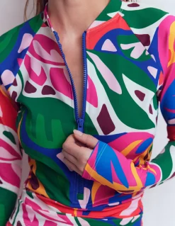 Boden Maillots De Bain-Haut de plage à manches raglan et protection solaire Multi, motif Leafy Cascade