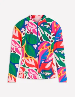 Boden Maillots De Bain-Haut de plage à manches raglan et protection solaire Multi, motif Leafy Cascade