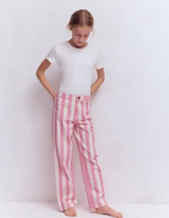 Boden Pantalons|Ensembles Assortis-Jean droit à poches plaquées Rayé rose/ivoire