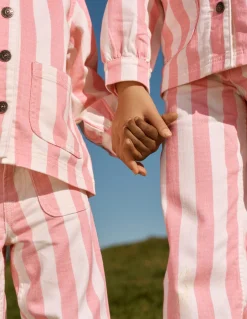 Boden Pantalons|Ensembles Assortis-Jean droit à poches plaquées Rayé rose/ivoire