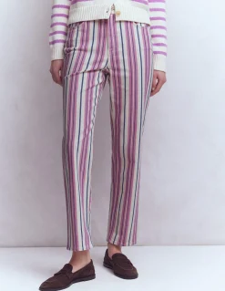 Boden Jeans|Pantalons-Jean droit à taille haute Rayé rose, bleu et ivoire