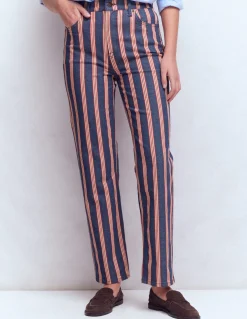 Boden Jeans|Pantalons-Jean droit à taille haute Rayé bleu marine & rouge