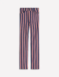 Boden Jeans|Pantalons-Jean droit à taille haute Rayé bleu marine & rouge