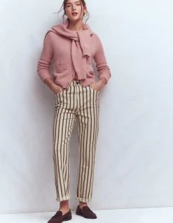 Boden Jeans|Pantalons-Jean droit à taille haute Rayé écru marron