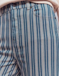 Boden Jeans|Pantalons-Jean droit taille haute Rayé bleu