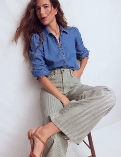 Boden Jeans|Pantalons-Jean large taille haute Rayé bleu