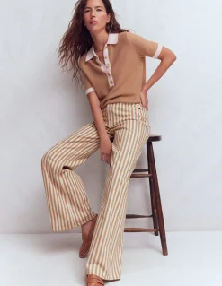 Boden Pantalons|Jeans-Jean large taille haute Rayé fauve écru