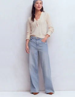 Boden Jeans|Pantalons-Jean large taille haute Blanc/Cerf